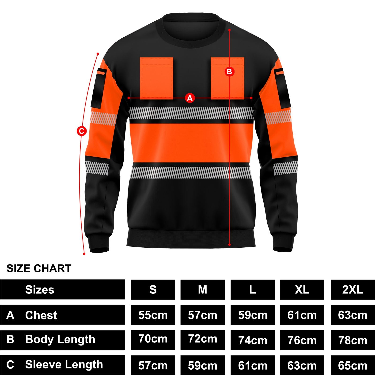 Orange and Black Hi-Vis Long Sleeve Round Neck Sweatshirt - cuff detail