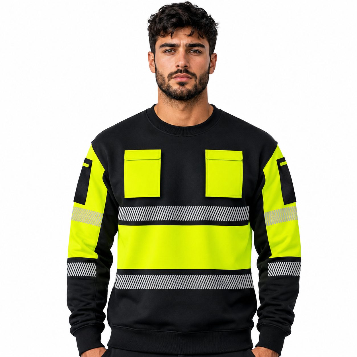 Yellow and Black Hi-Vis Long Sleeve Round Neck Sweatshirt - front view