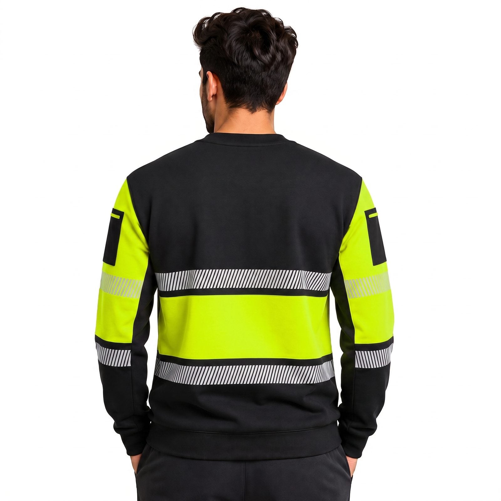 Yellow and Black Hi-Vis Long Sleeve Round Neck Sweatshirt - back view
