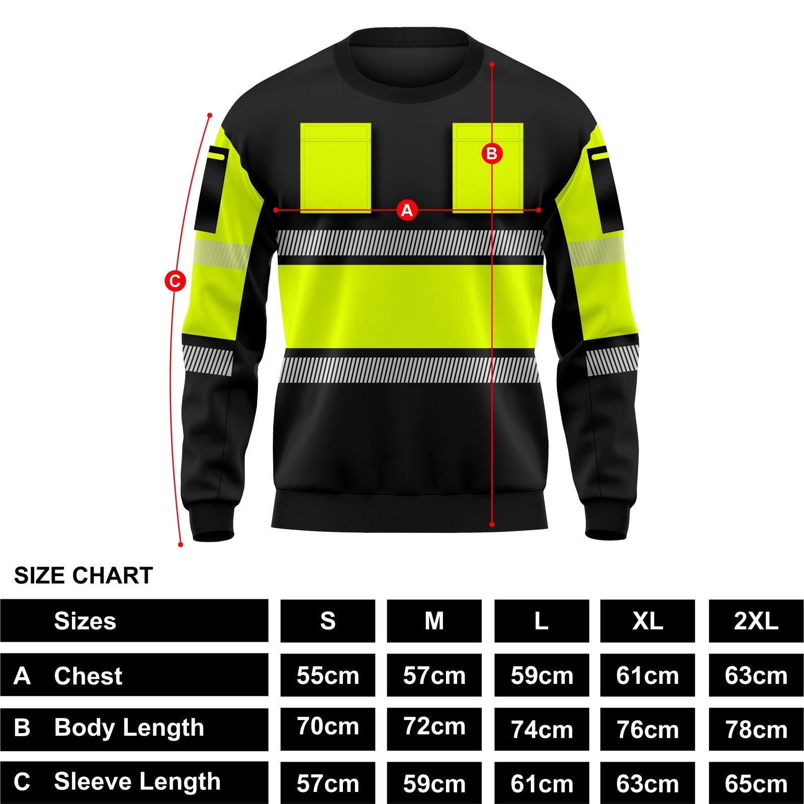 Yellow and Black Hi-Vis Long Sleeve Round Neck Sweatshirt - cuff detail