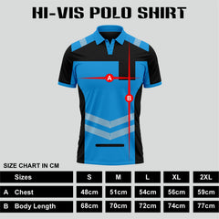Hi-Vis Short Sleeve T-Shirt 808 - Blue/Black - size chart