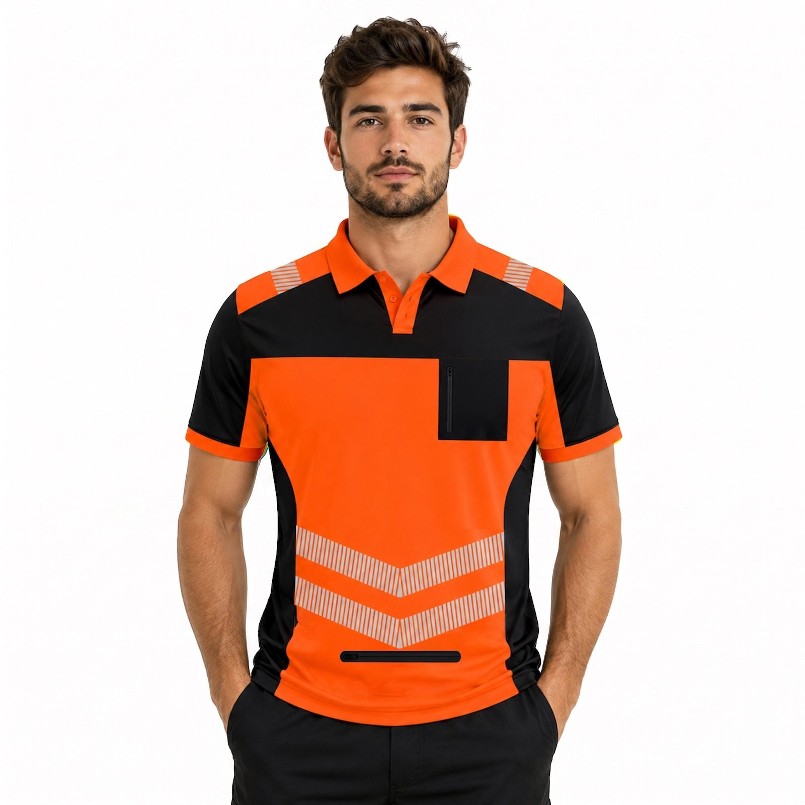 Hi-Vis Short Sleeve T-Shirt 808 - Orange/Black - chest pocket detail