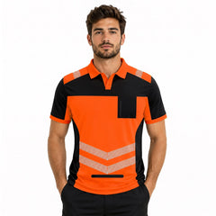 Hi-Vis Short Sleeve T-Shirt 808 - Orange/Black - chest pocket detail