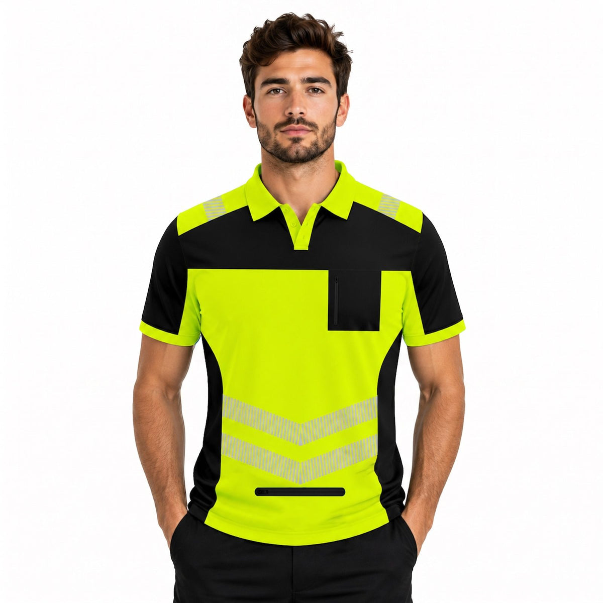 Hi-Vis Short Sleeve T-Shirt 808 - Yellow/Black - model photo