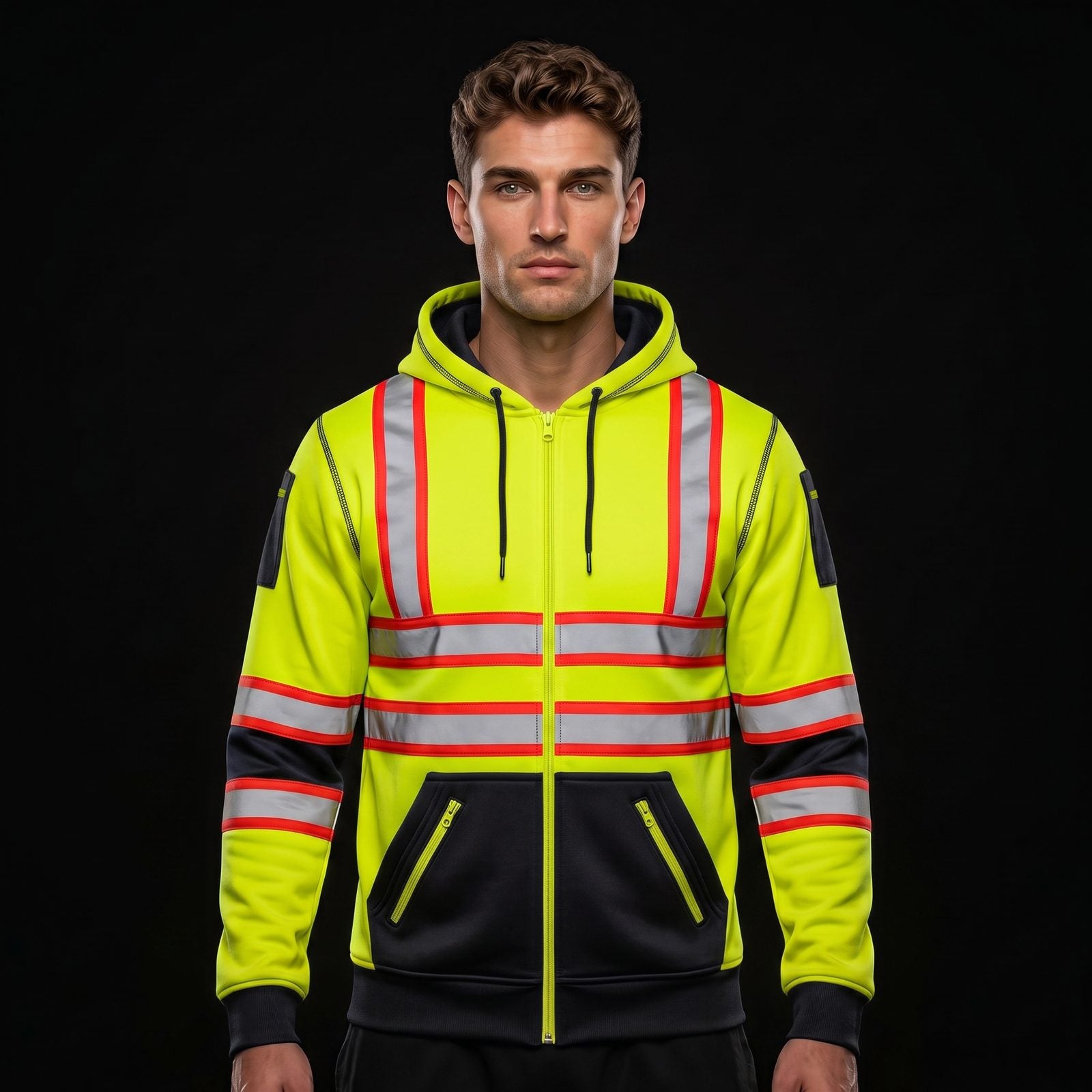 Yellow Black Hi Vis Hoodie 11 - Front View