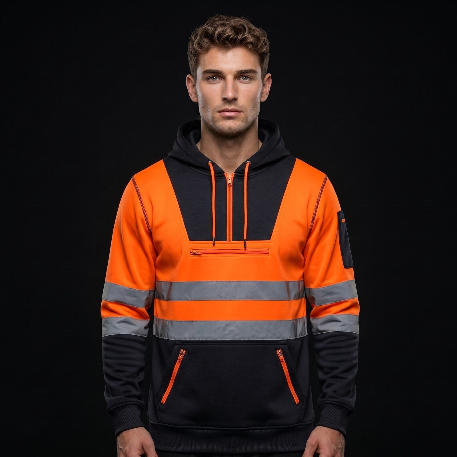 Orange Black Hi Vis Hoodie - Front View