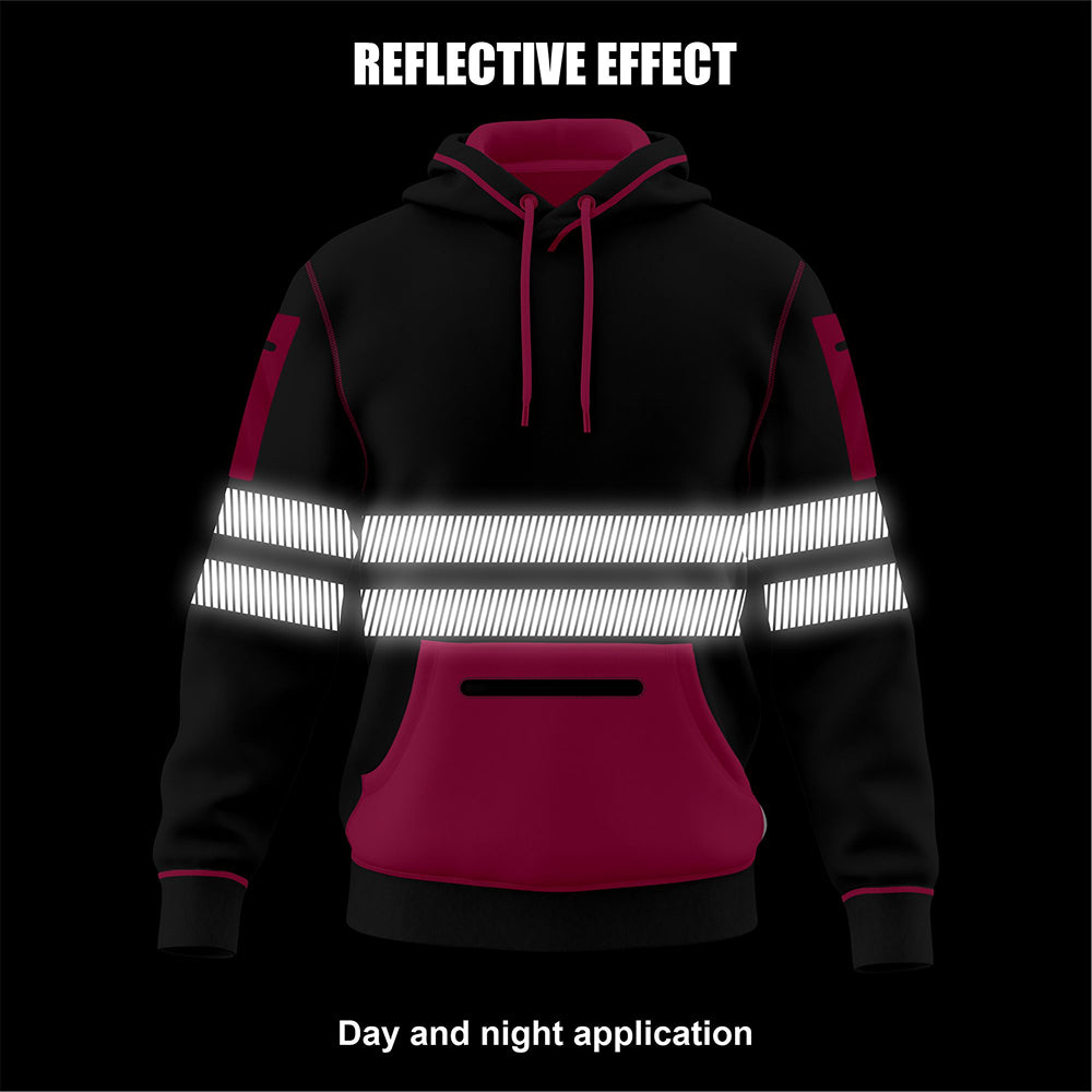 Hi-Vis Workwear Fleece Pullover Hoodie W1006 Pink/Black – detail shot