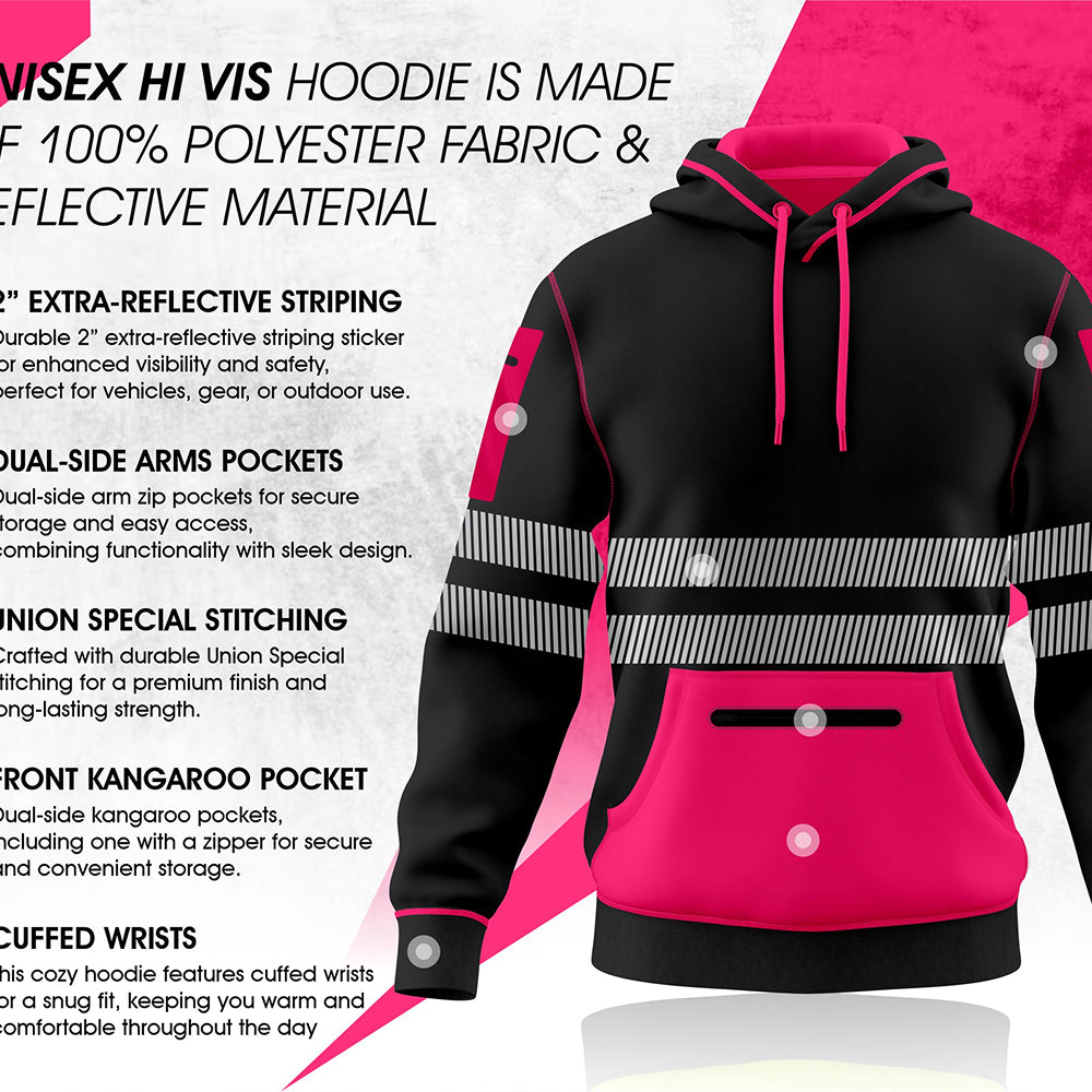Hi-Vis Workwear Fleece Pullover Hoodie W1006 Pink/Black – detail shot 2