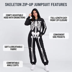 Toro Activa Ladies Skeleton Print Zip Up Onesie - Black - side view