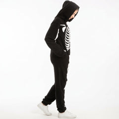 Toro Activa Ladies Skeleton Print Zip Up Onesie - Black - cuffed ankle detail