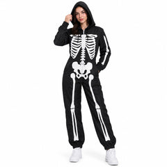Toro Activa Ladies Skeleton Print Zip Up Onesie - Black - front view