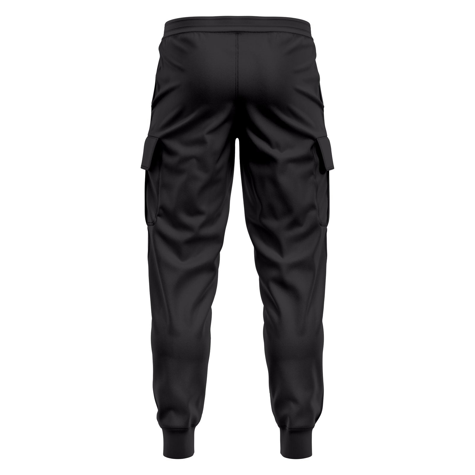 Mens Cargo Fleece Cuffed Slim Fit Track Pants - Black - back view close-up
