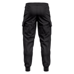 Mens Cargo Fleece Cuffed Slim Fit Track Pants - Black - back view close-up
