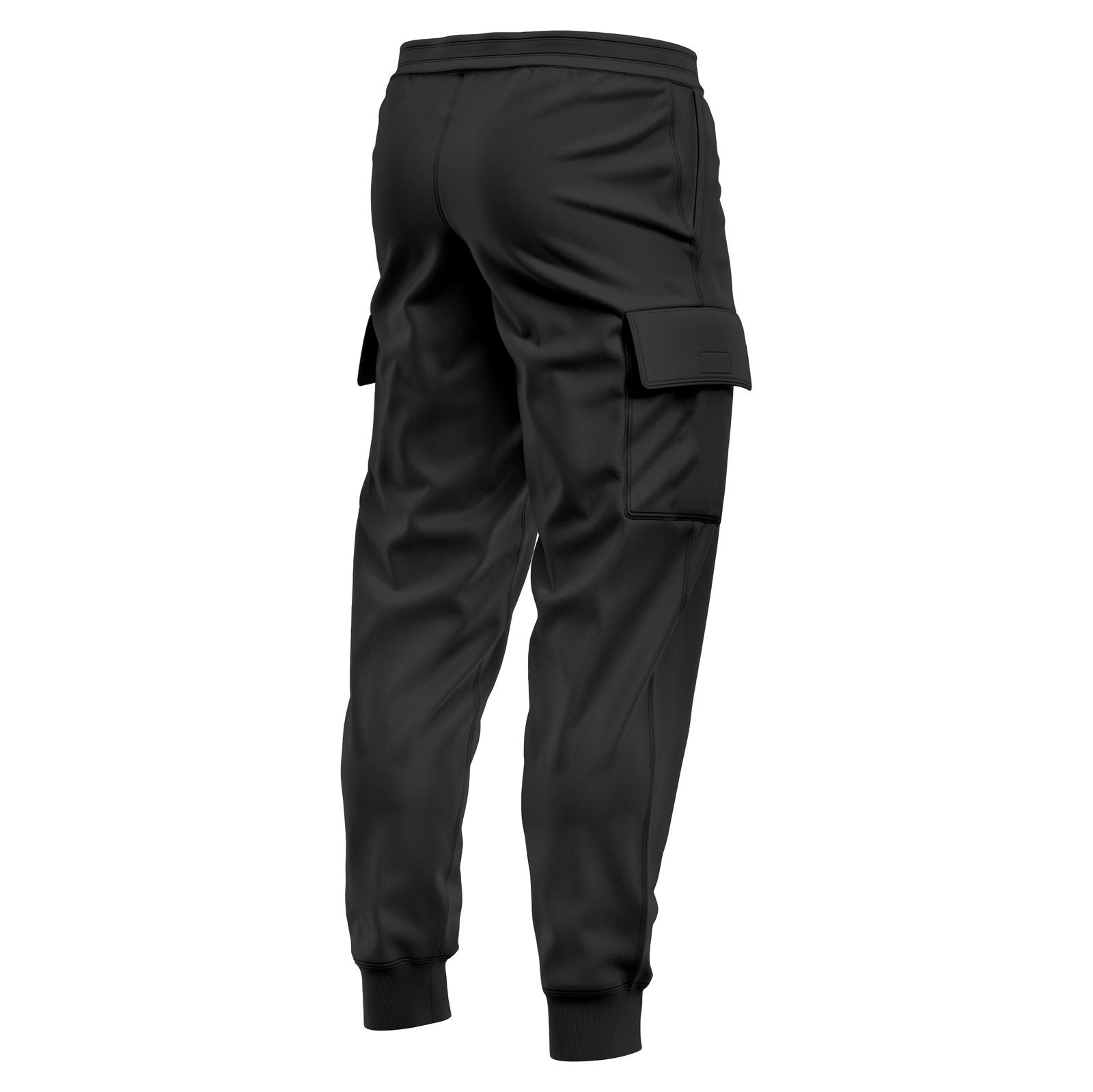 Mens Cargo Fleece Cuffed Slim Fit Track Pants - Black - back view