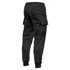 Mens Cargo Fleece Cuffed Slim Fit Track Pants - Black - back view