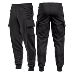 Mens Cargo Fleece Cuffed Slim Fit Track Pants - Black - front and back view