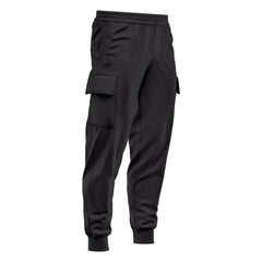 Mens Cargo Fleece Cuffed Slim Fit Track Pants - Black - front view close-up
