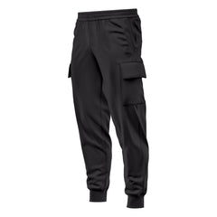 Mens Cargo Fleece Cuffed Slim Fit Track Pants - Black - front view