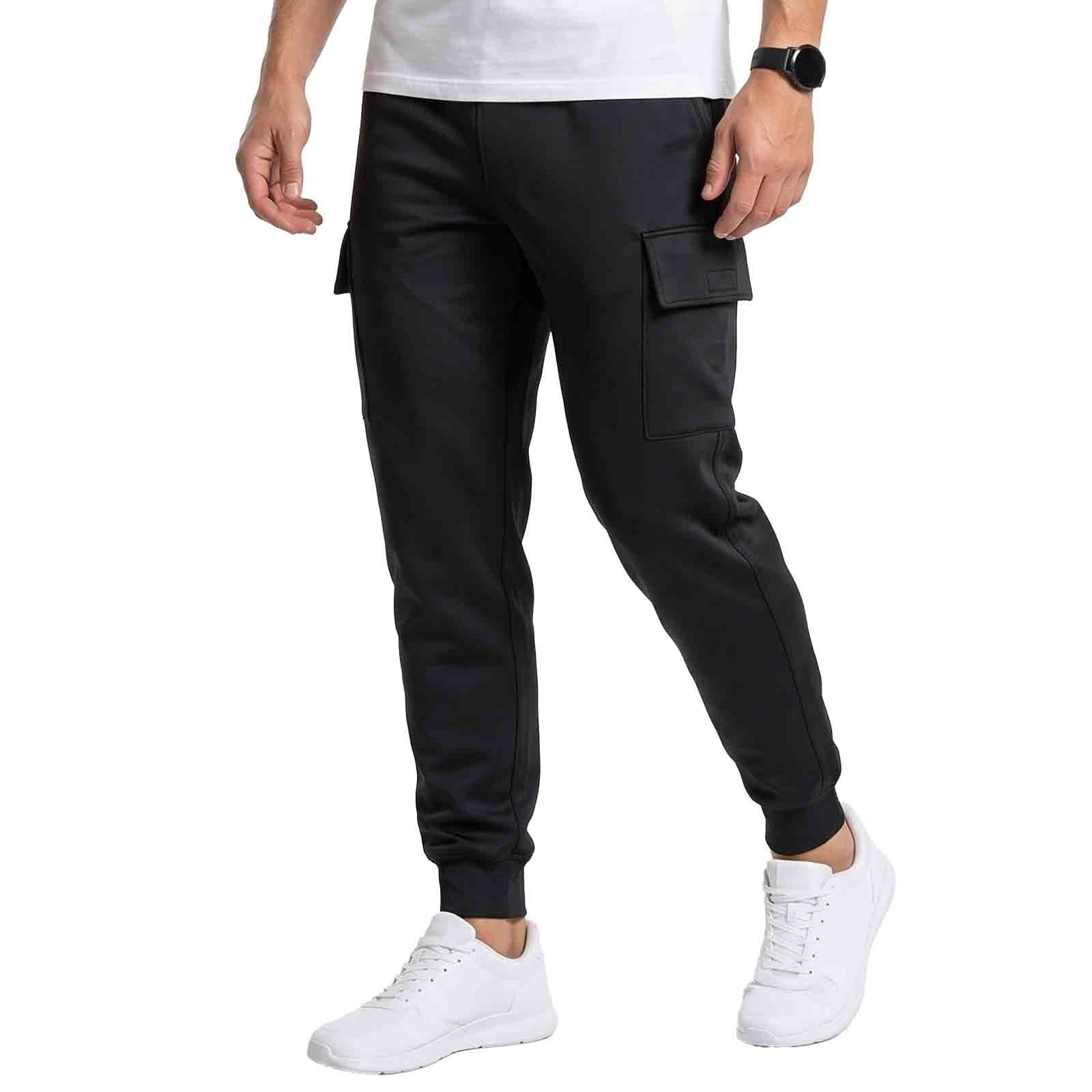 Mens Cargo Fleece Cuffed Slim Fit Track Pants - Charcoal - detail view