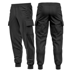 Mens Cargo Fleece Cuffed Slim Fit Track Pants - Charcoal - front and back view