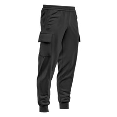 Mens Cargo Fleece Cuffed Slim Fit Track Pants - Charcoal - front view close-up