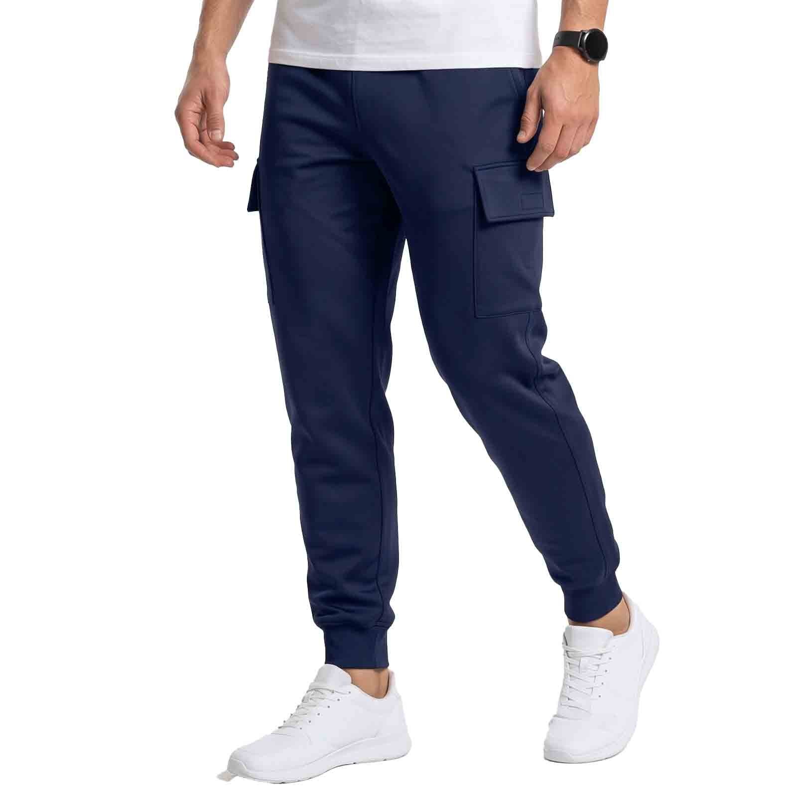 Mens Cargo Fleece Cuffed Slim Fit Track Pants - Light Blue - detail view