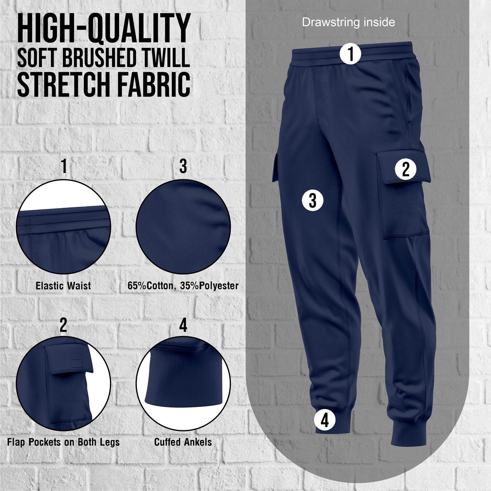 Mens Cargo Fleece Cuffed Slim Fit Track Pants - Light Blue - cargo pocket detail