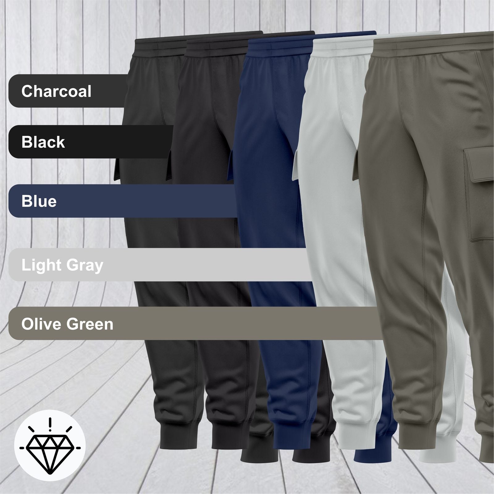 Mens Cargo Fleece Cuffed Slim Fit Track Pants - Light Blue - cuffed ankle detail
