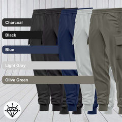 Mens Cargo Fleece Cuffed Slim Fit Track Pants - Light Blue - cuffed ankle detail