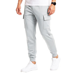 Mens Cargo Fleece Cuffed Slim Fit Track Pants - Light Grey - detail view