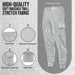 Mens Cargo Fleece Cuffed Slim Fit Track Pants - Light Grey - cargo pocket detail