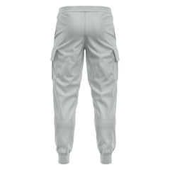 Mens Cargo Fleece Cuffed Slim Fit Track Pants - Light Grey - back view close-up