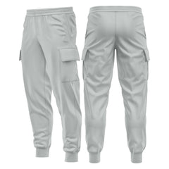 Mens Cargo Fleece Cuffed Slim Fit Track Pants - Light Grey - front and back view