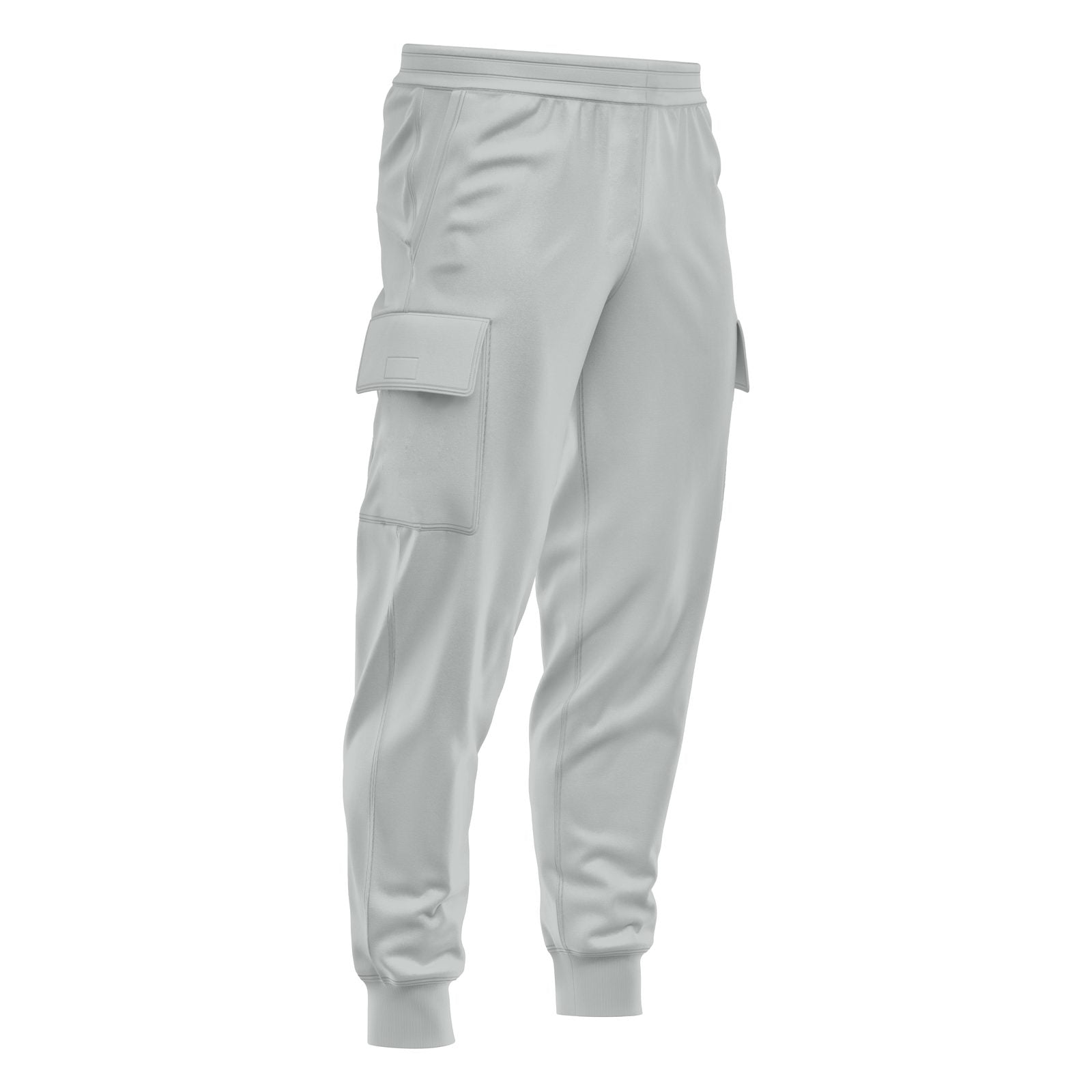Mens Cargo Fleece Cuffed Slim Fit Track Pants - Light Grey - front view close-up