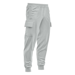 Mens Cargo Fleece Cuffed Slim Fit Track Pants - Light Grey - front view close-up