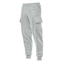 Mens Cargo Fleece Cuffed Slim Fit Track Pants - Light Grey - front view