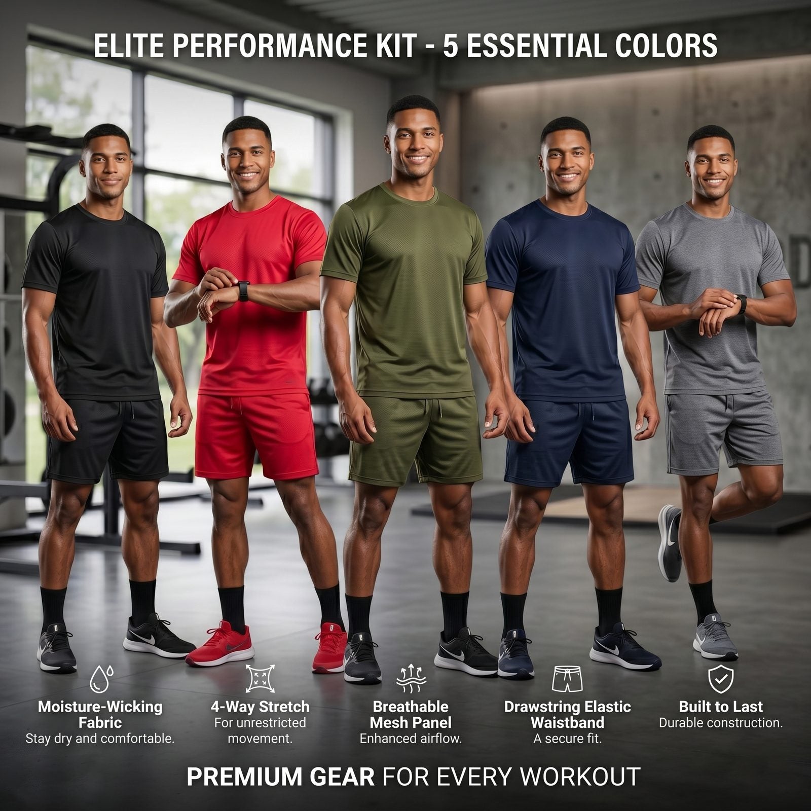 Mens Gym Set T-Shirt & Shorts - Grey TORO ACTIVA