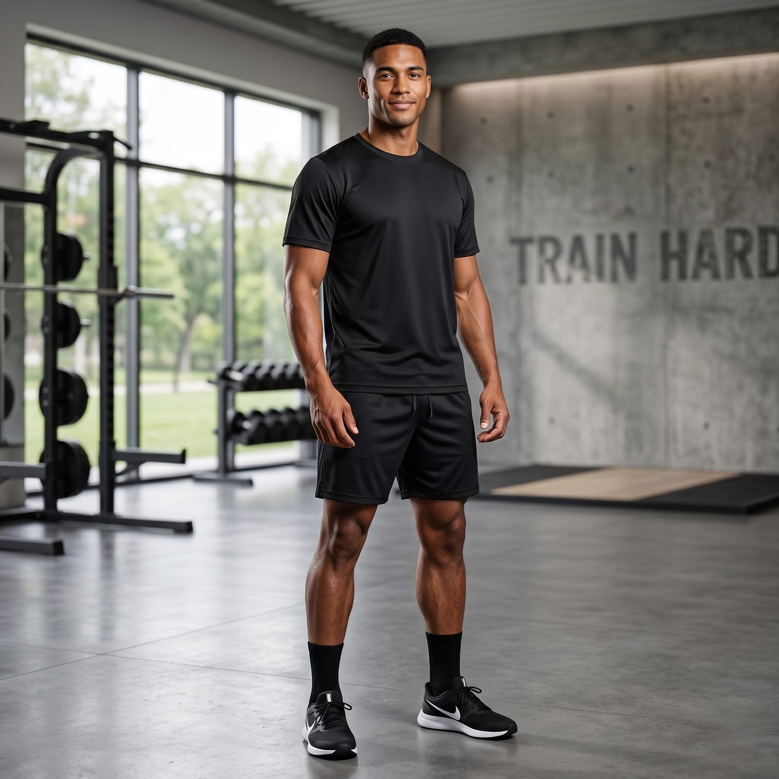 Mens Gym Set T-Shirt & Shorts - Black TORO ACTIVA