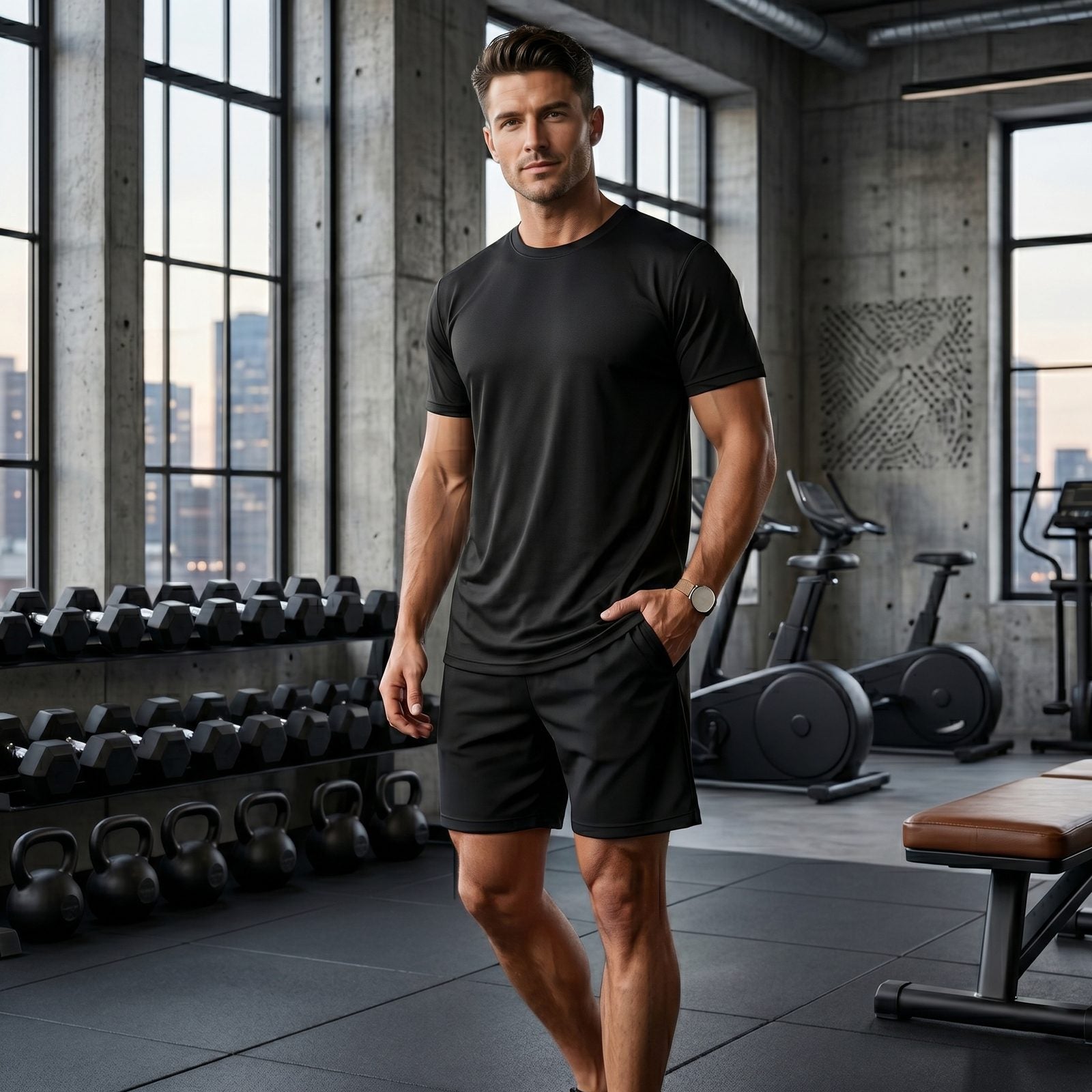 Mens Gym Set T-Shirt & Shorts - Black TORO ACTIVA