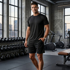 Mens Gym Set T-Shirt & Shorts - Black TORO ACTIVA