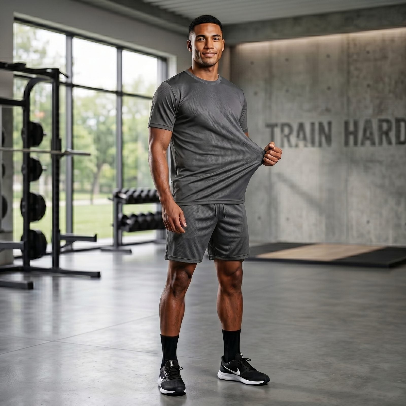 Mens Gym Set T-Shirt & Shorts - Grey TORO ACTIVA