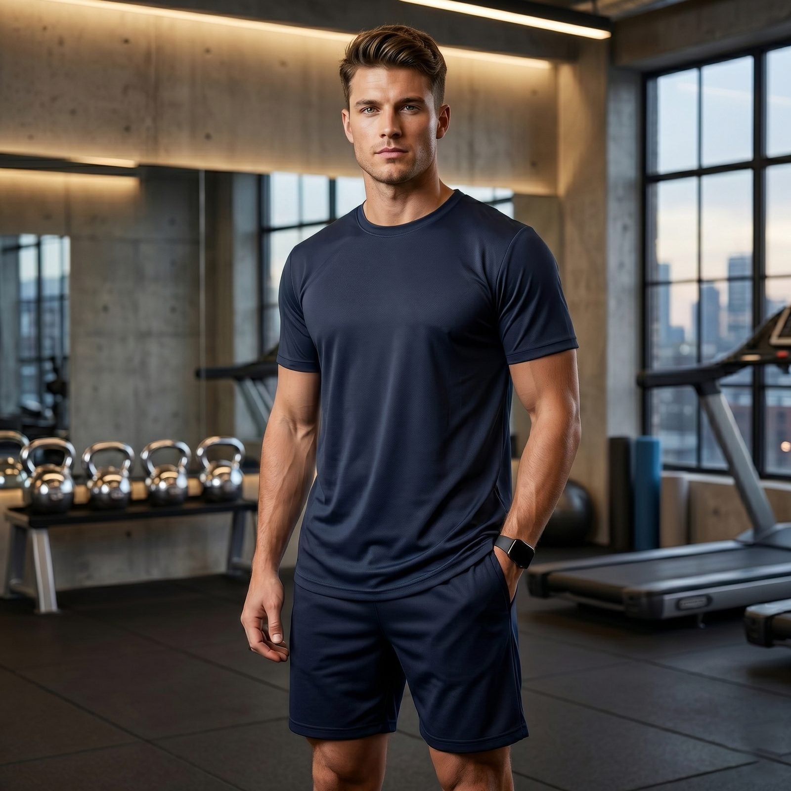 Mens Gym Set T-Shirt & Shorts - Navy TORO ACTIVA