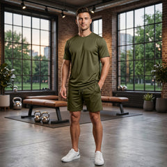 Mens Gym Set T-Shirt & Shorts - Olive TORO ACTIVA