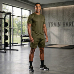 Mens Gym Set T-Shirt & Shorts - Olive TORO ACTIVA