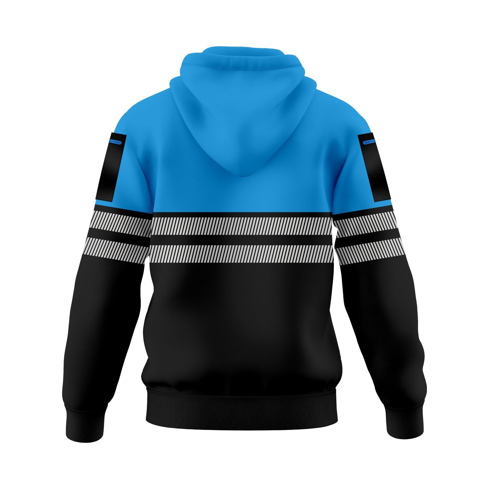 Mens Hi-Vis Hoodie with Reflective Tape - Blue/Black - reflective tape detail