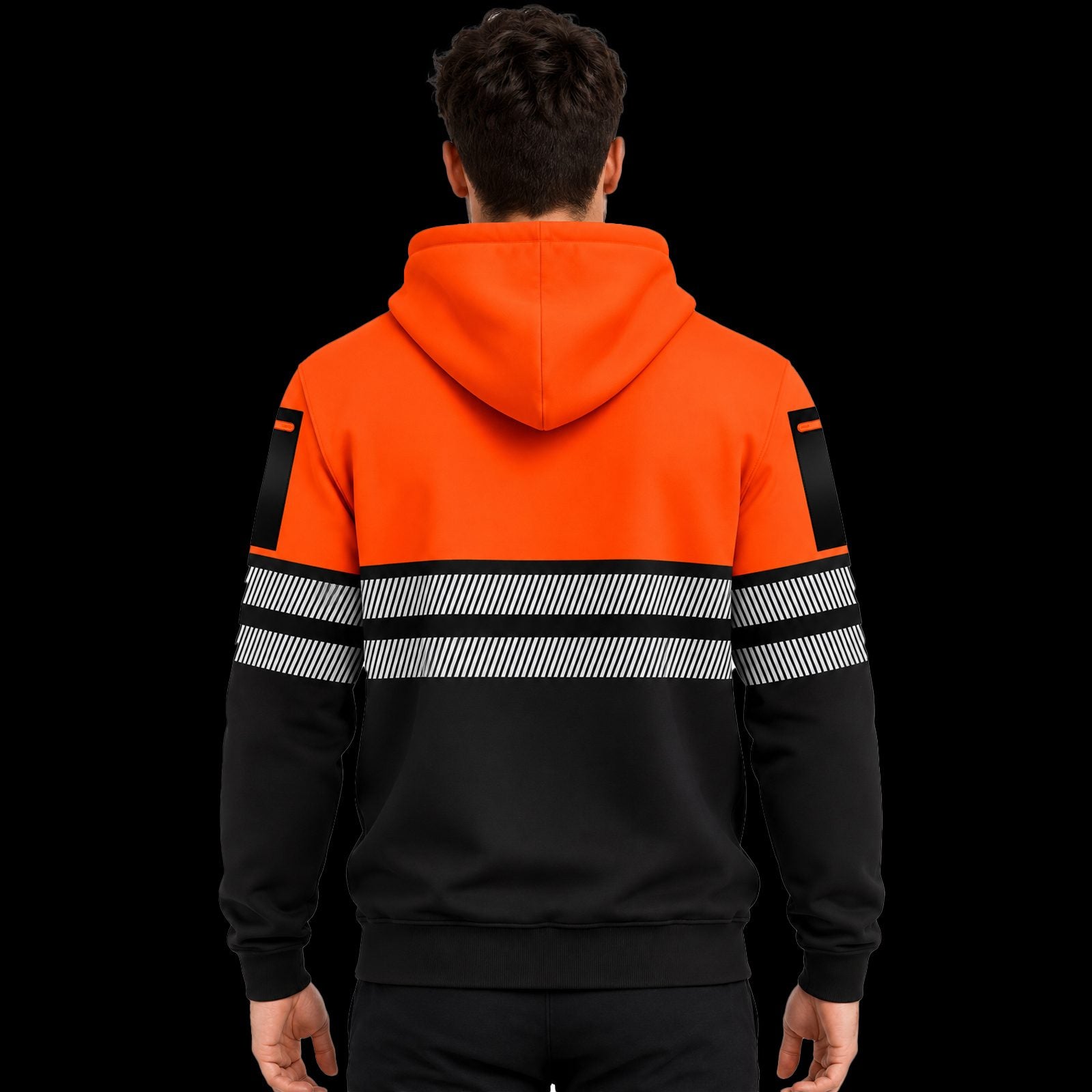 Mens Hi-Vis Hoodie with Reflective Tape - Orange/Black - back view