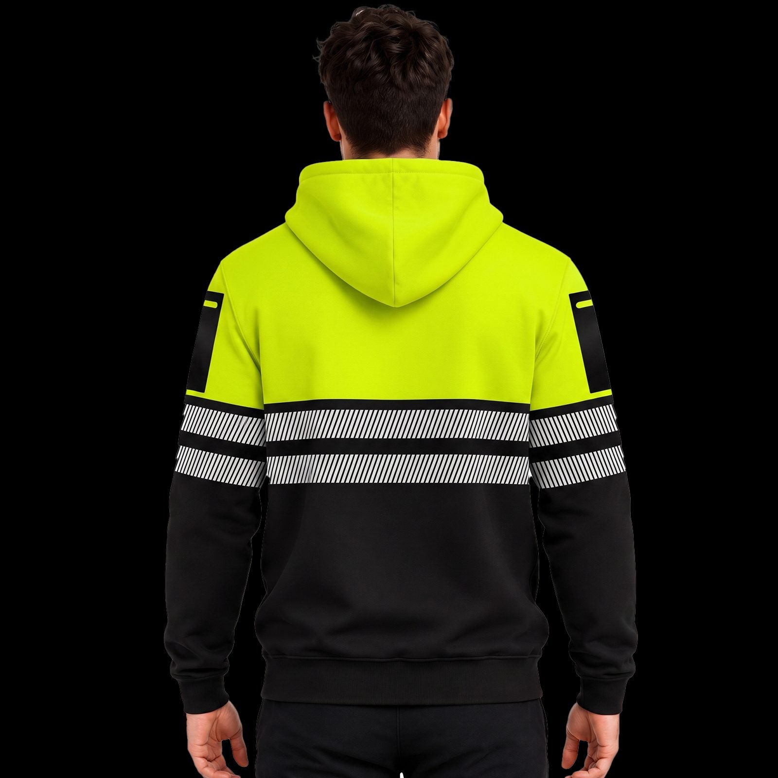 Mens Hi-Vis Hoodie with Reflective Tape - Yellow/Black - back view