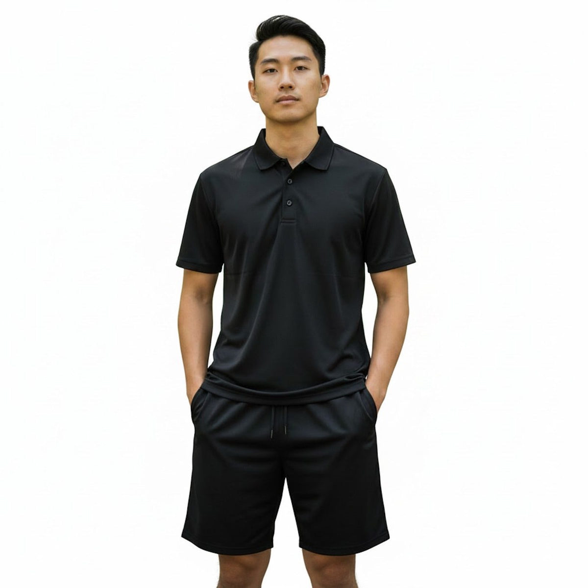 Mens Performance Polo & Shorts Set - Black TORO ACTIVA