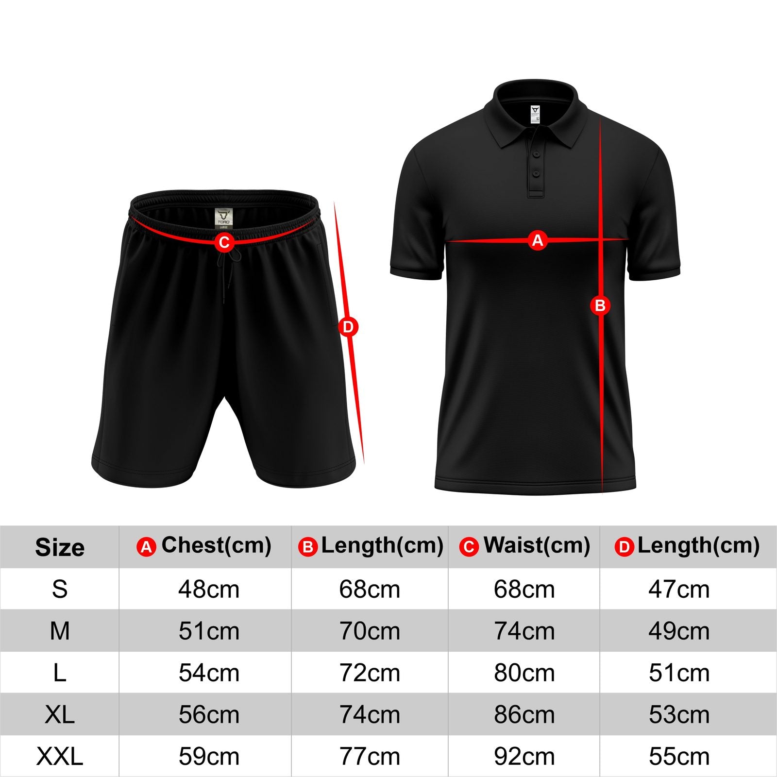 Mens Performance Polo & Shorts Set - Black TORO ACTIVA
