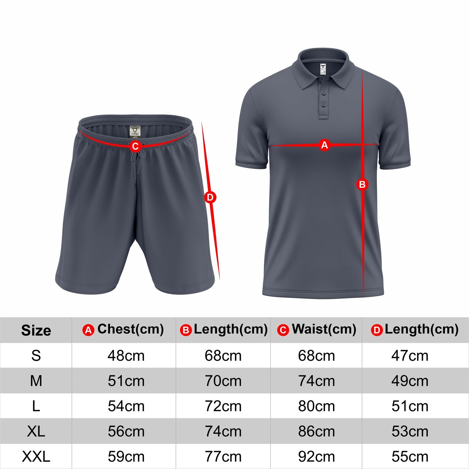 Mens Performance Polo & Shorts Set - Grey TORO ACTIVA